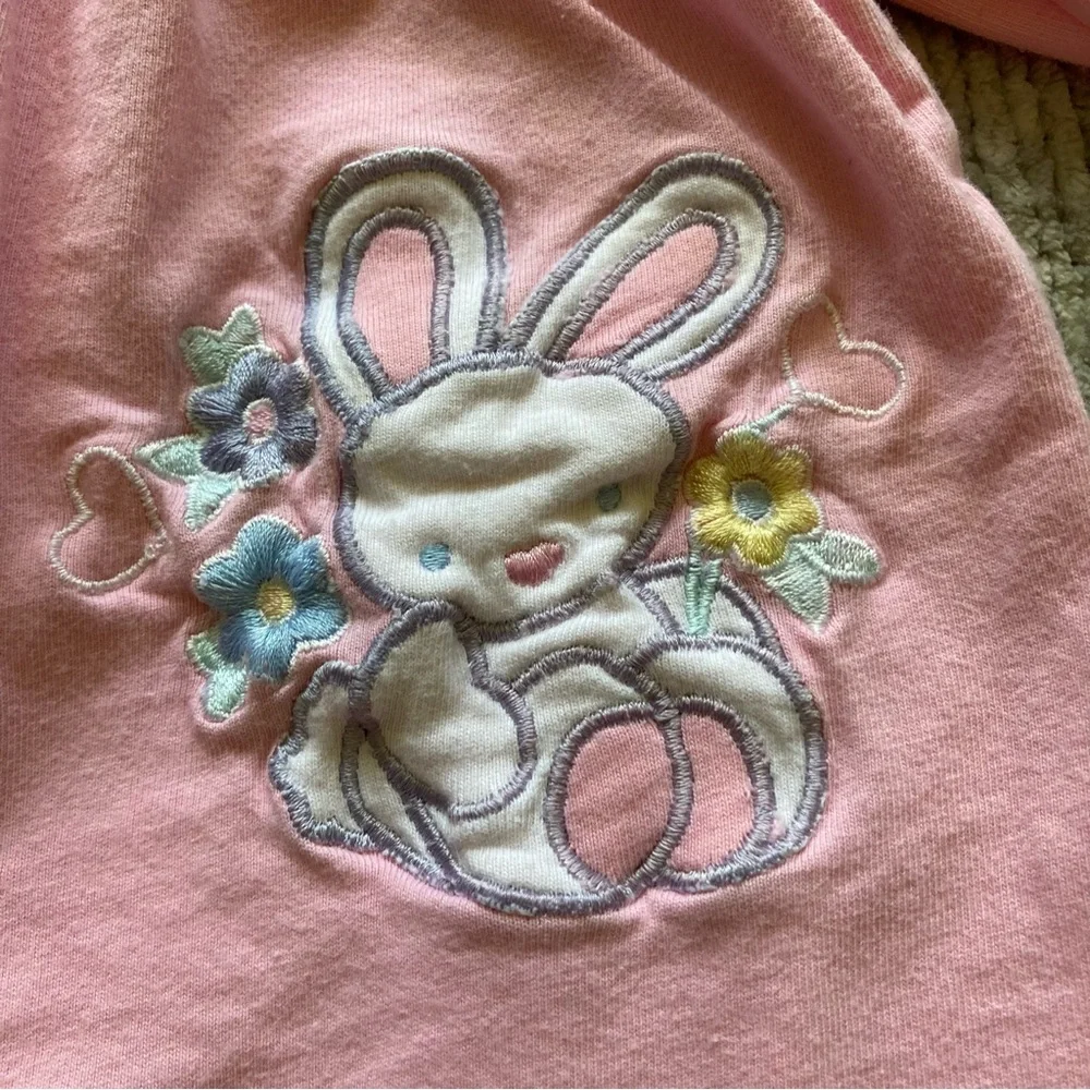 Vintage Baby B'Gosh Pink Bunny Romper 6-9M Embroidered Cotton 80s 90s Retro‎